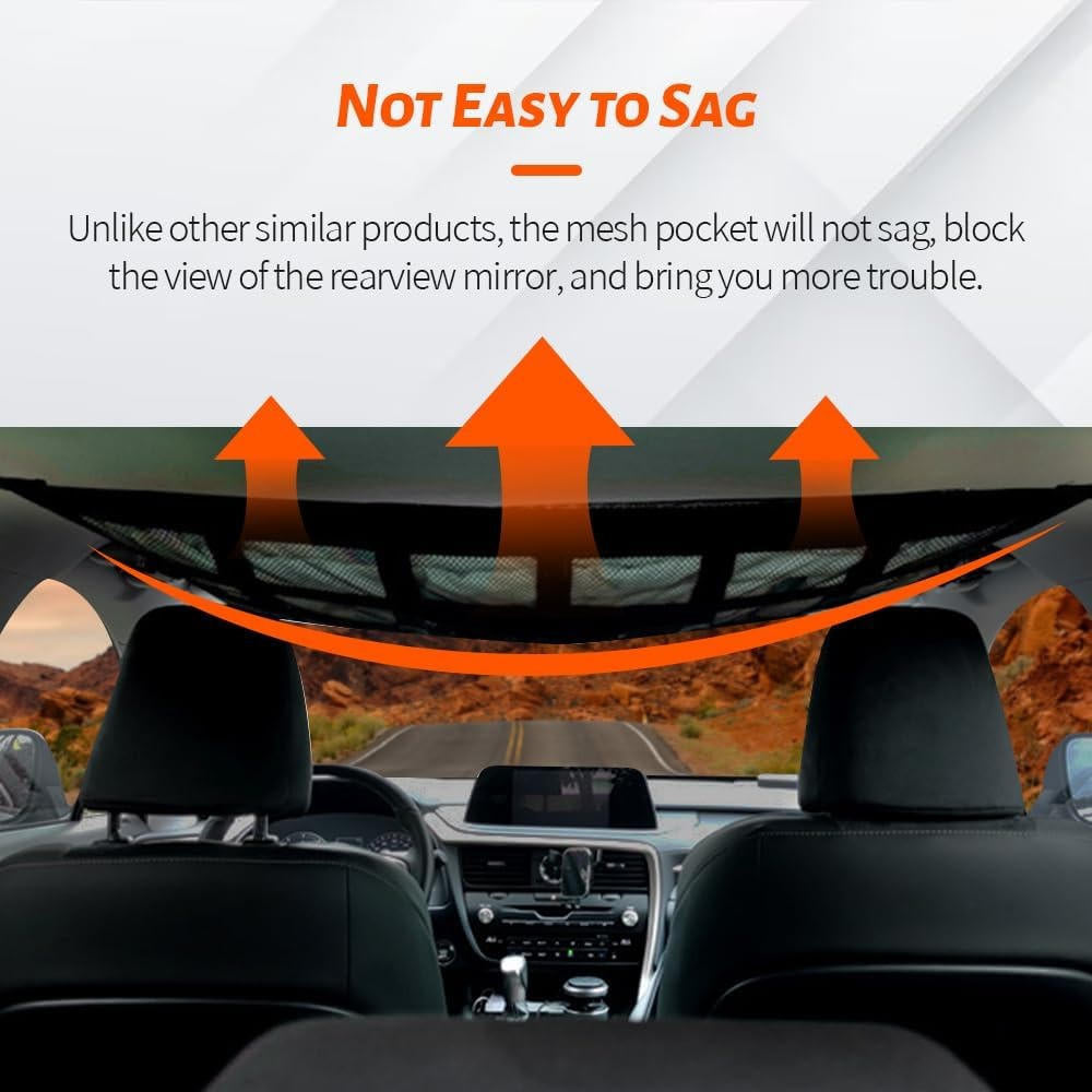 Overhead Storage Net for Vehicles with Easy Access Zipper