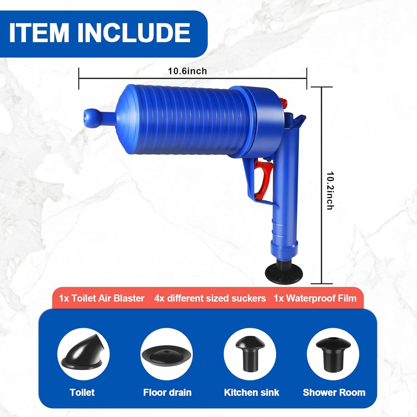 Powerful Air-Pressure Drain Unclogger with Multi-Suction Cups