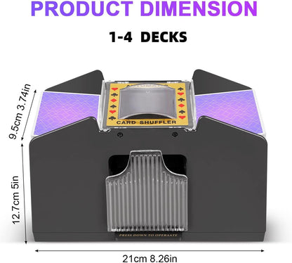 Battery-Powered Card Shuffler with Dual Decks and Single Button Use