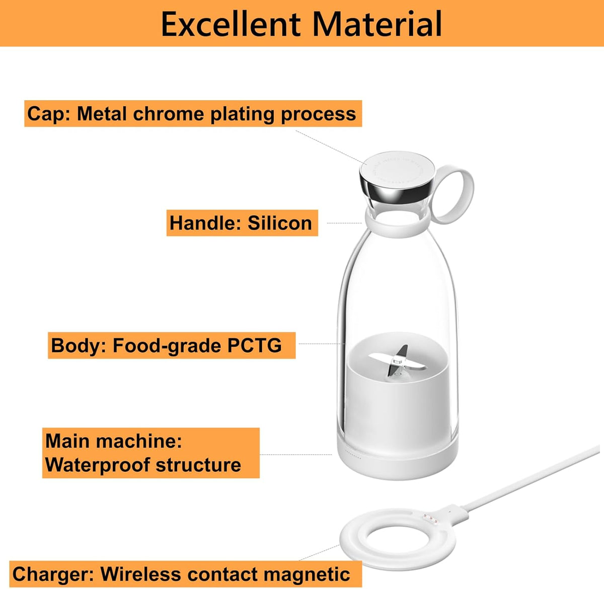 Rechargeable Smoothie Maker with Stainless Steel Blades, 350ml