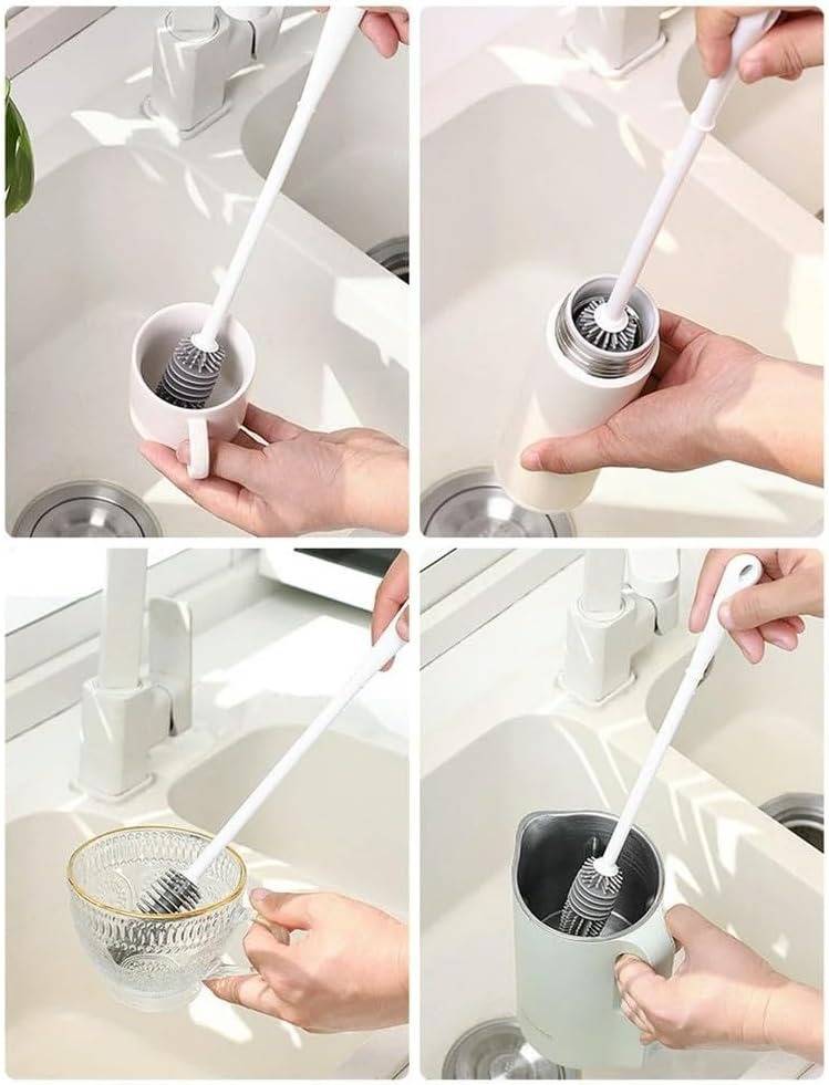 Extended Reach Bottle Cleaner with Rotating Head and Gentle Bristles