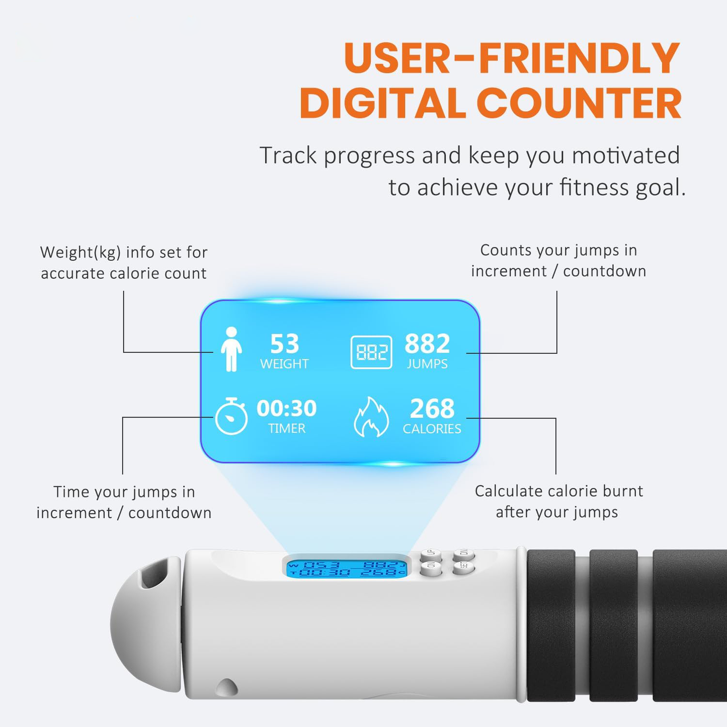 Smart Fitness Jump Rope with LED Metrics and Calorie Tracker