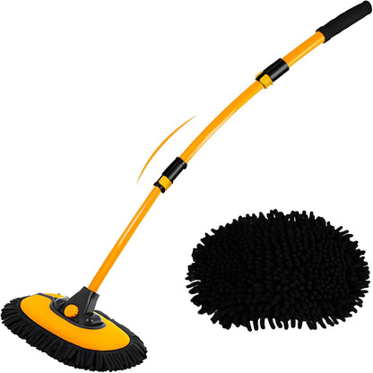 Extendable Vehicle Cleaning Brush with Pivoting Head and Soft Bristles