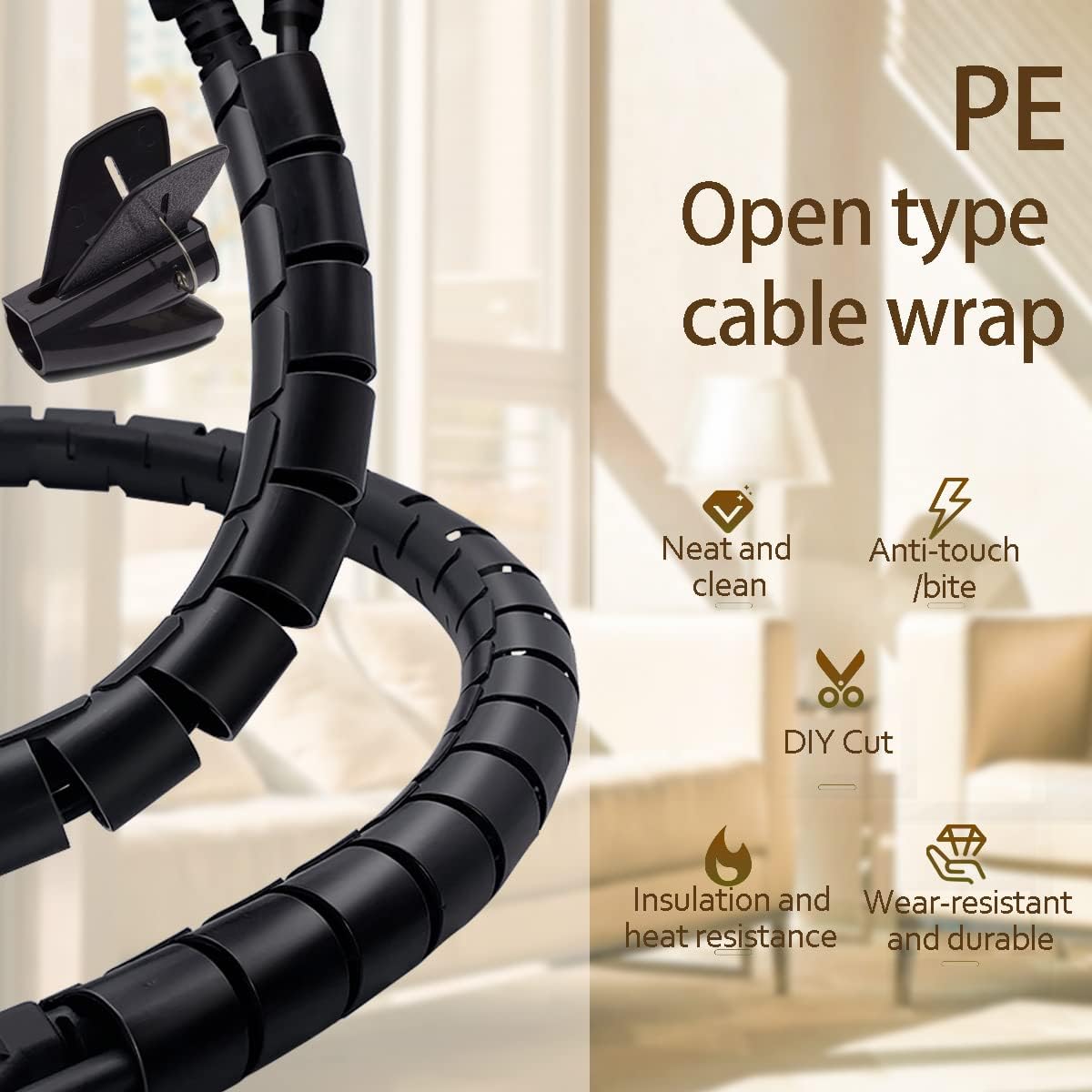 Flexible Cable Management Sleeve with Quick-Guide Tool, 2 Meters