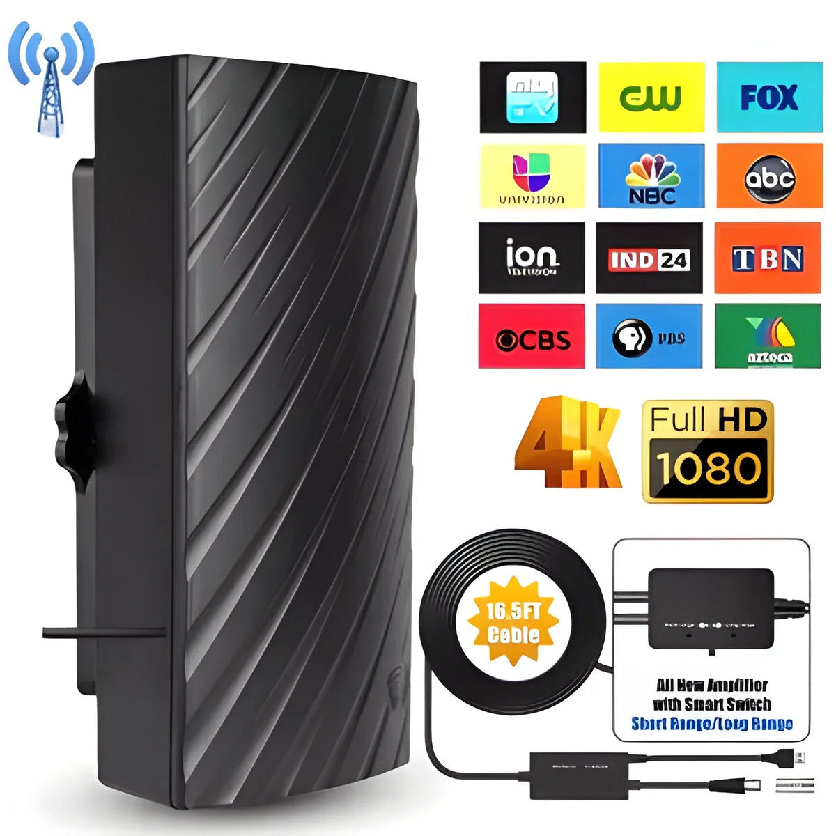 High-Performance 4K Indoor TV Antenna with Extended Range