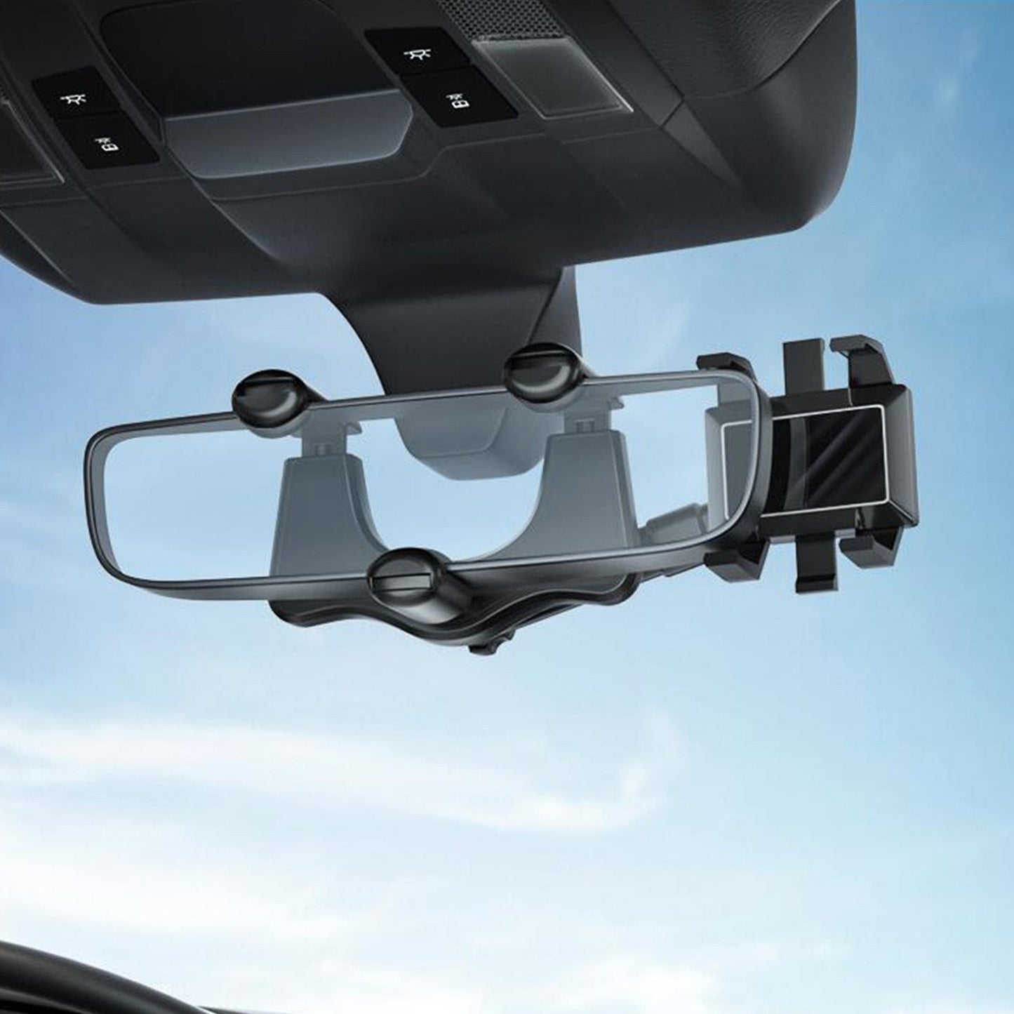 360-Degree Rotating Car Rearview Mirror Phone Mount with Retractable Arm