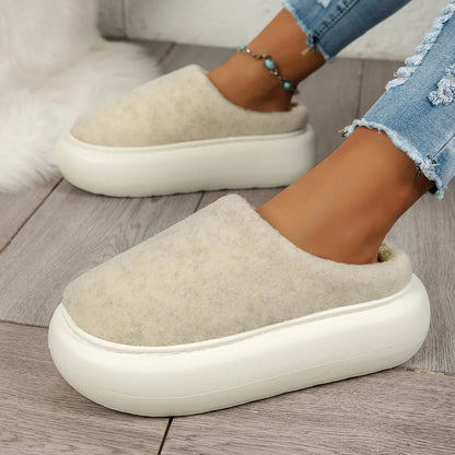 Cozy Winter House Slippers for Women - Soft Beige and Brown Fleece, Anti-Slip