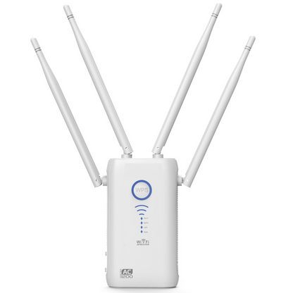 Internet Signal Booster and Repeater with 4 Antennas, 1200Mbps Plug-In WiFi Range Extender for Home and Office