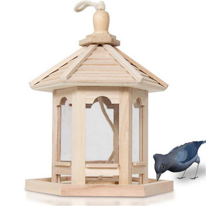 Hanging Seed Feeder for Garden or Balcony - Wooden Bird Feeder with Clear Panel, 10.2 in