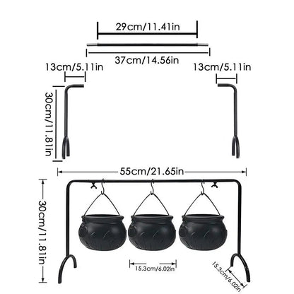 Halloween Decoration Set with 3 Mini Black Cauldrons on Iron Stand for Candy