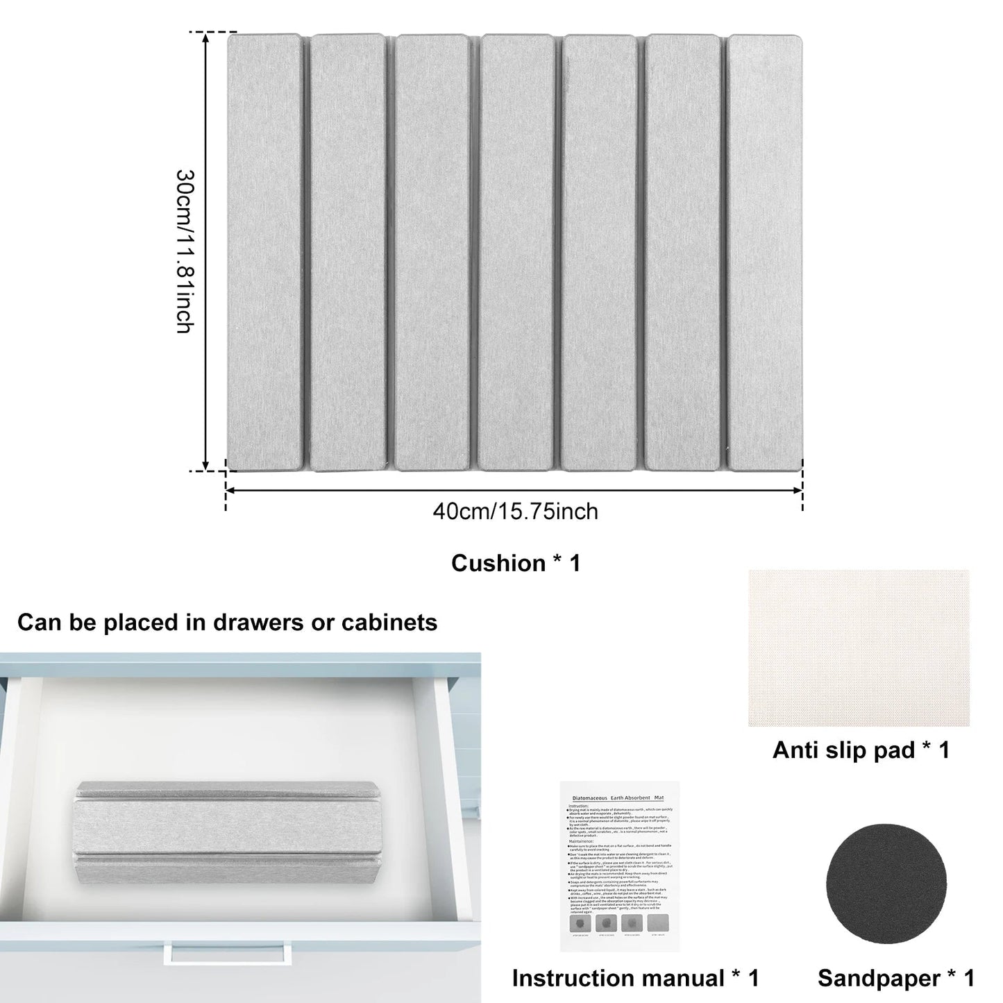 Stone Absorbent Dish Drying Mat with Slip-Resistant Base