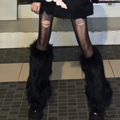 Faux Fur Boot Covers for Women – Black Fluffy Ankle Warmers, Sizes S, M, L