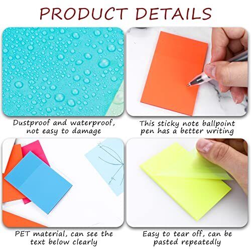 Transparent Reminder Notes, 3x2 Inches, 400 Sheets, 7 Colors