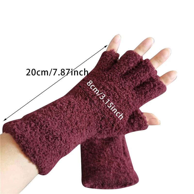 Adult Half-Finger Gloves with Coral Fleece Lining – Available in 6 Colors
