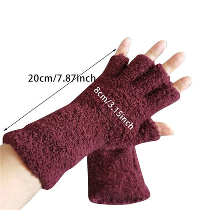 Adult Half-Finger Gloves with Coral Fleece Lining – Available in 6 Colors