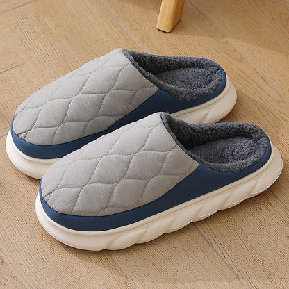 Men's Winter Slippers - Waterproof Plush House Shoes with Non-Slip Sole