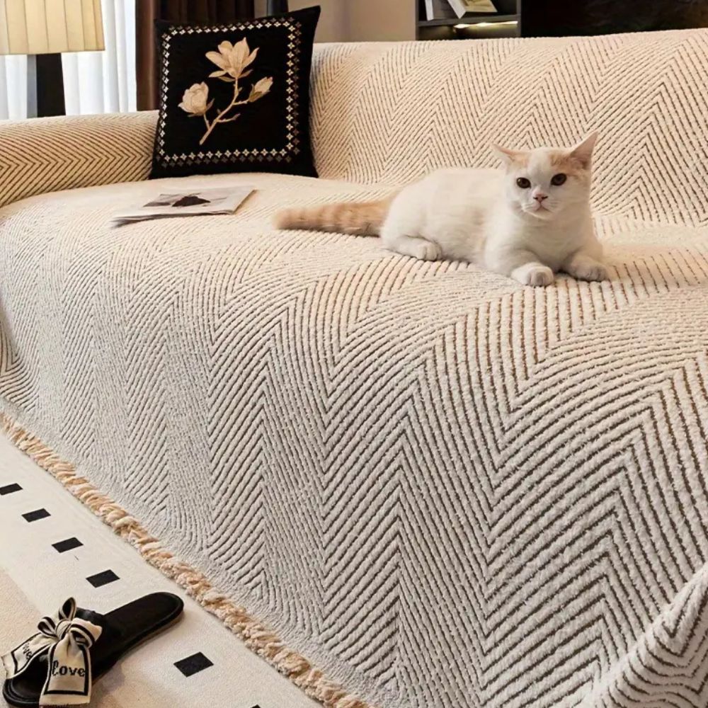 Textured Sofa Slipcover with Stripes