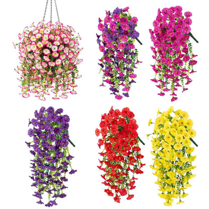 Weather-Resistant Faux Morning Glory Hanging Arrangement