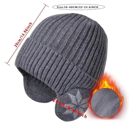 Unisex Ribbed Beanie Hat with Ear Coverage - Plush Lined Polyester Snowflake Cap, One Size