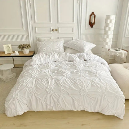 Floral Duvet Cover Set with Textured Ruffles