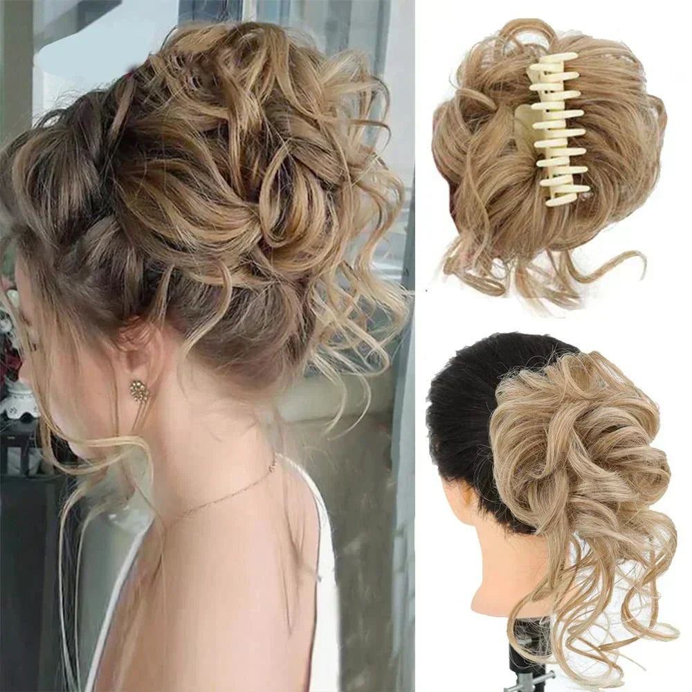 Curly Volume Synthetic Hair Extension - Clip-In Messy Bun Piece