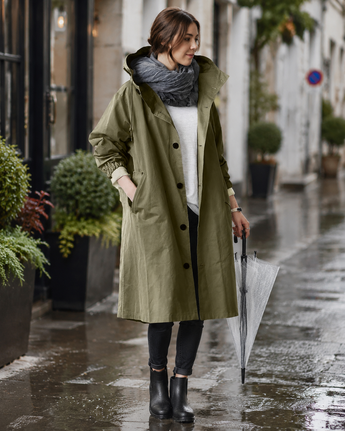 Breathable Hooded Rain Jacket for Women - Long Waterproof Coat with Adjustable Features and Pockets