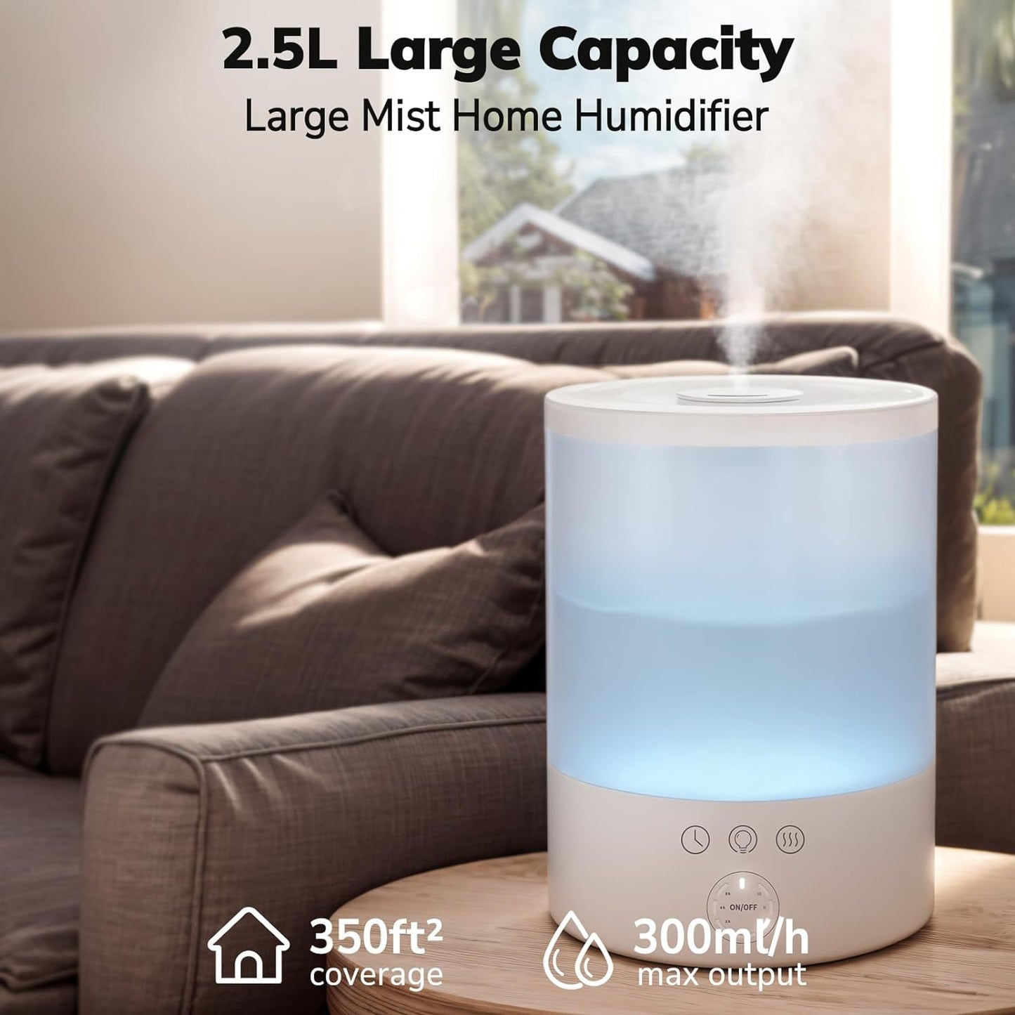 Cool Mist Humidifier with Extended Runtime and Ambient Lighting