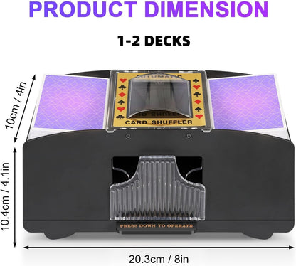 Battery-Powered Card Shuffler with Dual Decks and Single Button Use