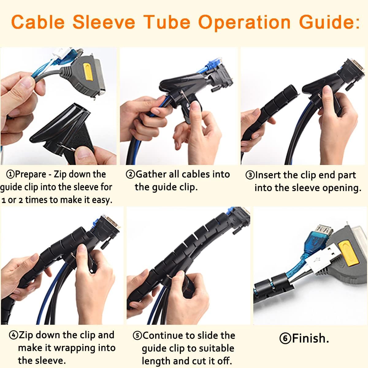 Flexible Cable Management Sleeve with Quick-Guide Tool, 2 Meters
