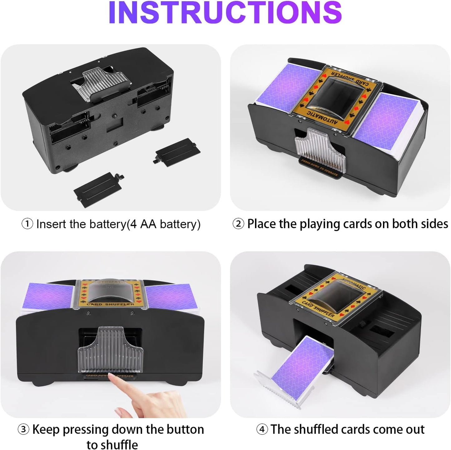 Battery-Powered Card Shuffler with Dual Decks and Single Button Use