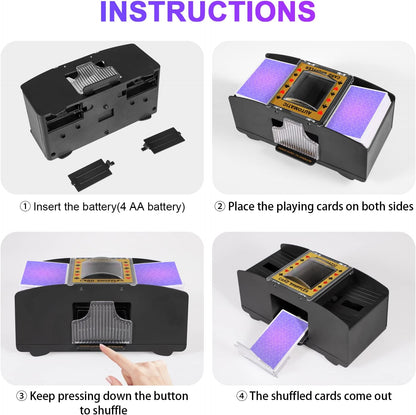 Battery-Powered Card Shuffler with Dual Decks and Single Button Use
