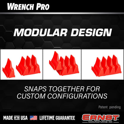 Modular Wrench Rack Organizer for 40 Tools, 6mm to 38mm, Black Plastic