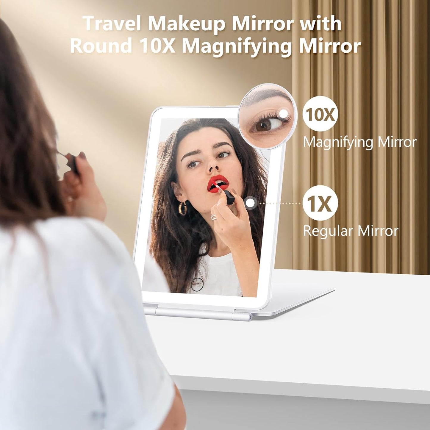 Compact Illumination Mirror with Dual Zoom and Adjustable Lighting