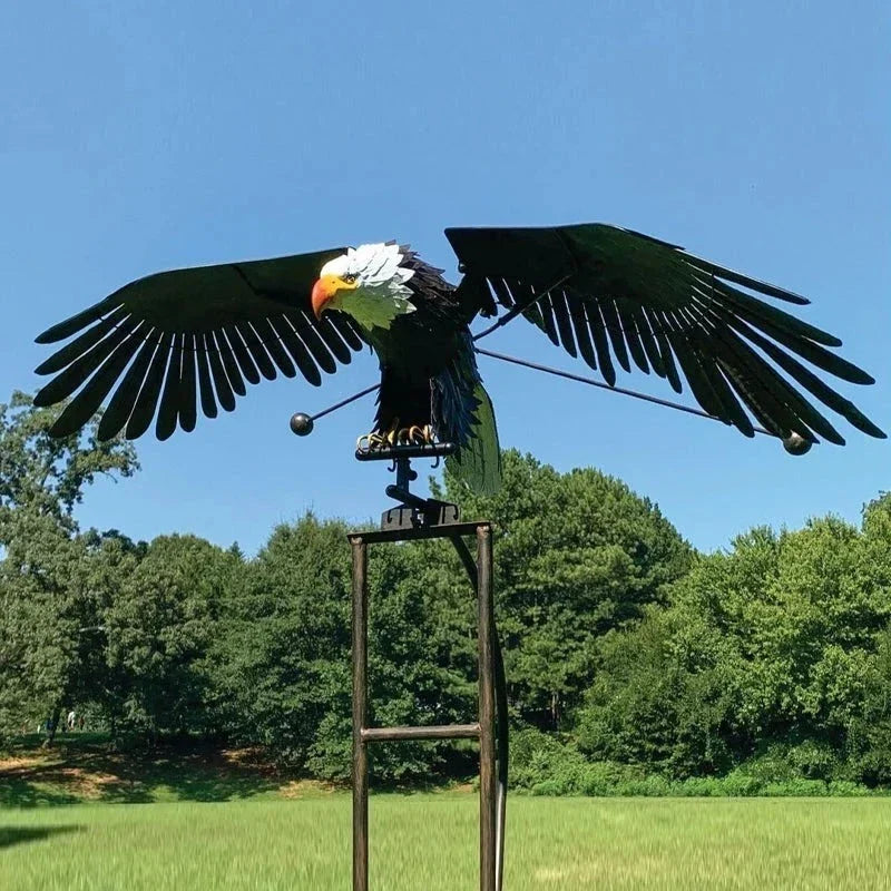 Bird Sculpture with Metal Design, Bearing-Driven Wings, and Weighted Stability