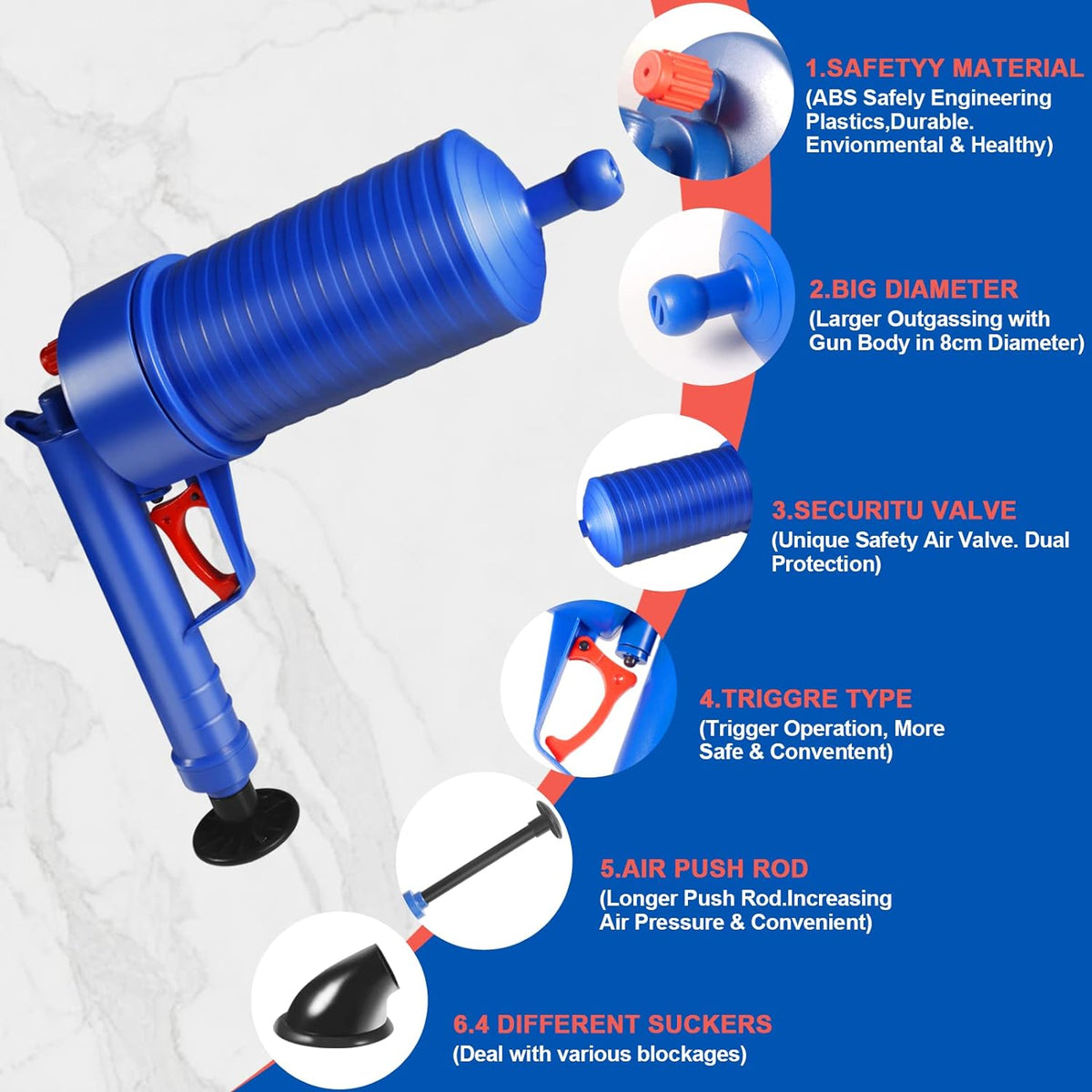 Powerful Air-Pressure Drain Unclogger with Multi-Suction Cups