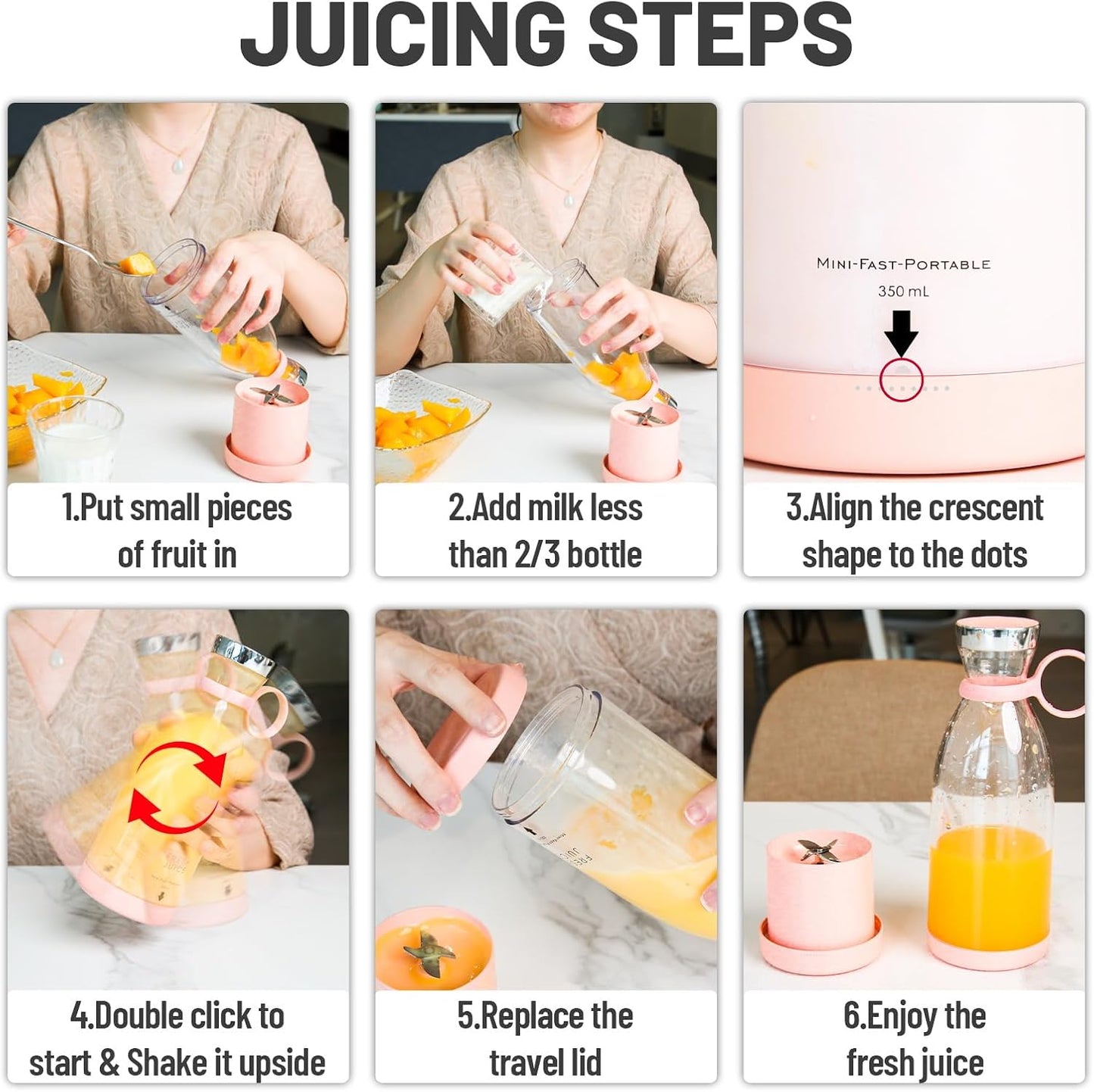 Rechargeable Smoothie Maker with Stainless Steel Blades, 350ml