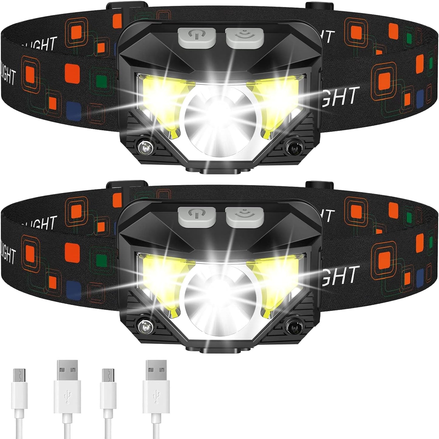 Rechargeable Motion-Sensing LED Headlamp - 1200 Lumens, 2-Pack
