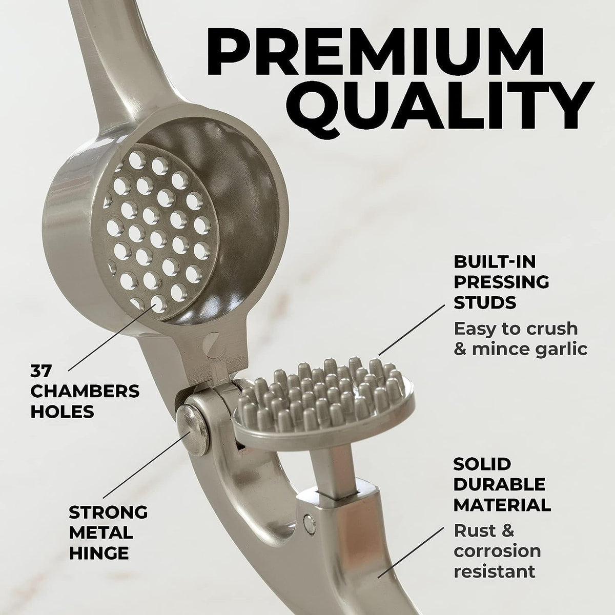 Effortless Garlic Crusher with 37 Precision Openings and Comfort Grip