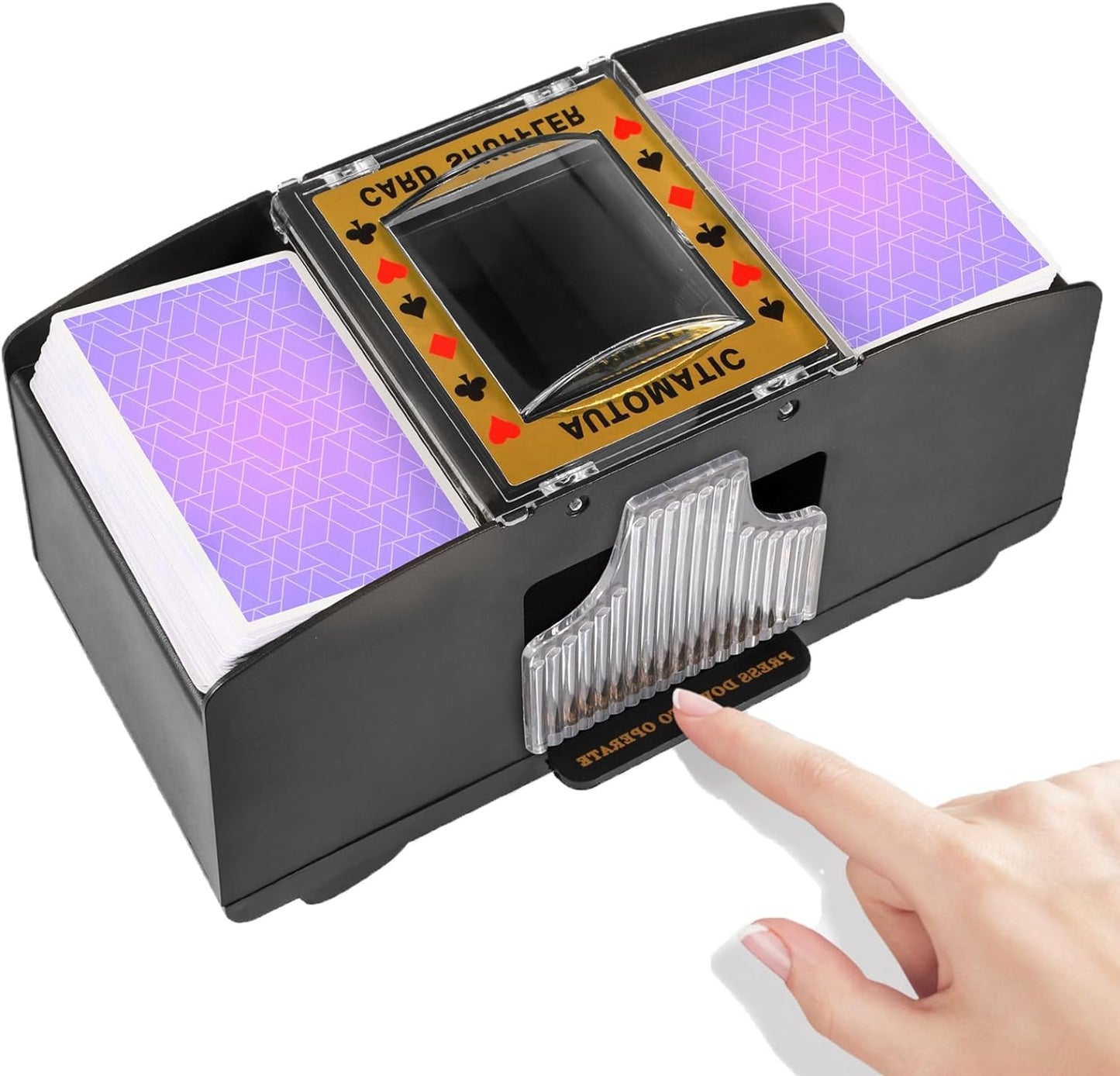 Battery-Powered Card Shuffler with Dual Decks and Single Button Use