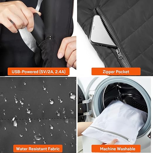 Heated Jacket for All with USB Rechargeable Battery - 4 Heating Zones, 3 Modes