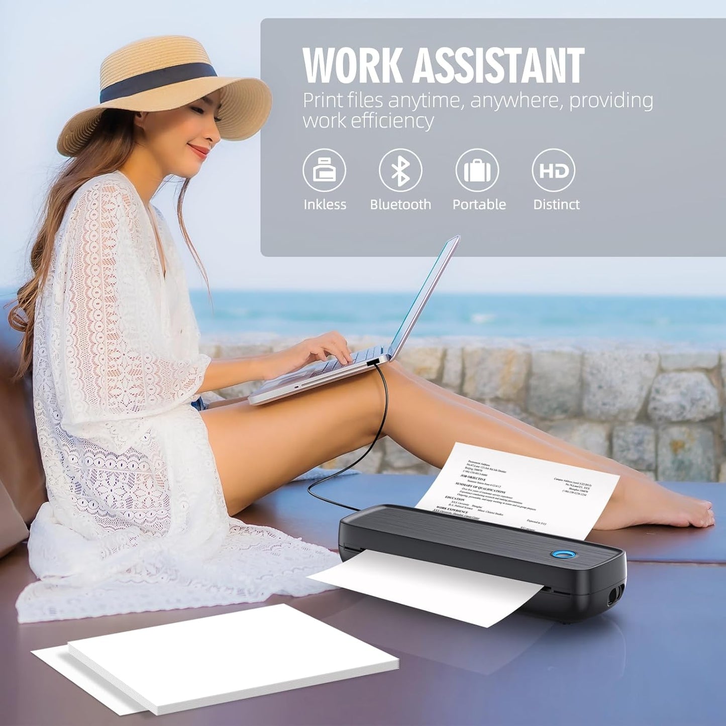 Wireless Thermal Printer for A4 Documents and Labels - Inkless, Bluetooth & USB-C