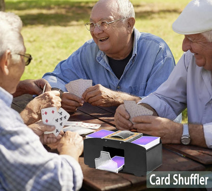 Battery-Powered Card Shuffler with Dual Decks and Single Button Use