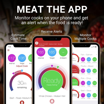 Bluetooth Wireless Meat Thermometer with Dual Sensor Probe and Bamboo Holder