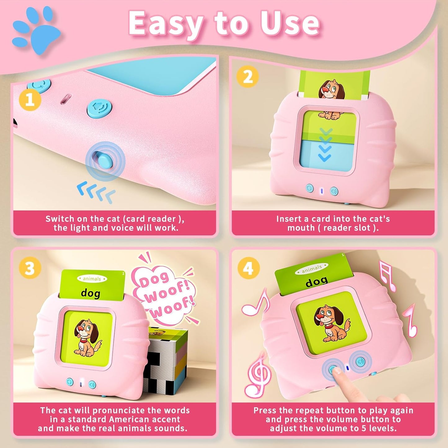 Interactive Vocabulary Builder Speaker with 224 Audio Cards
