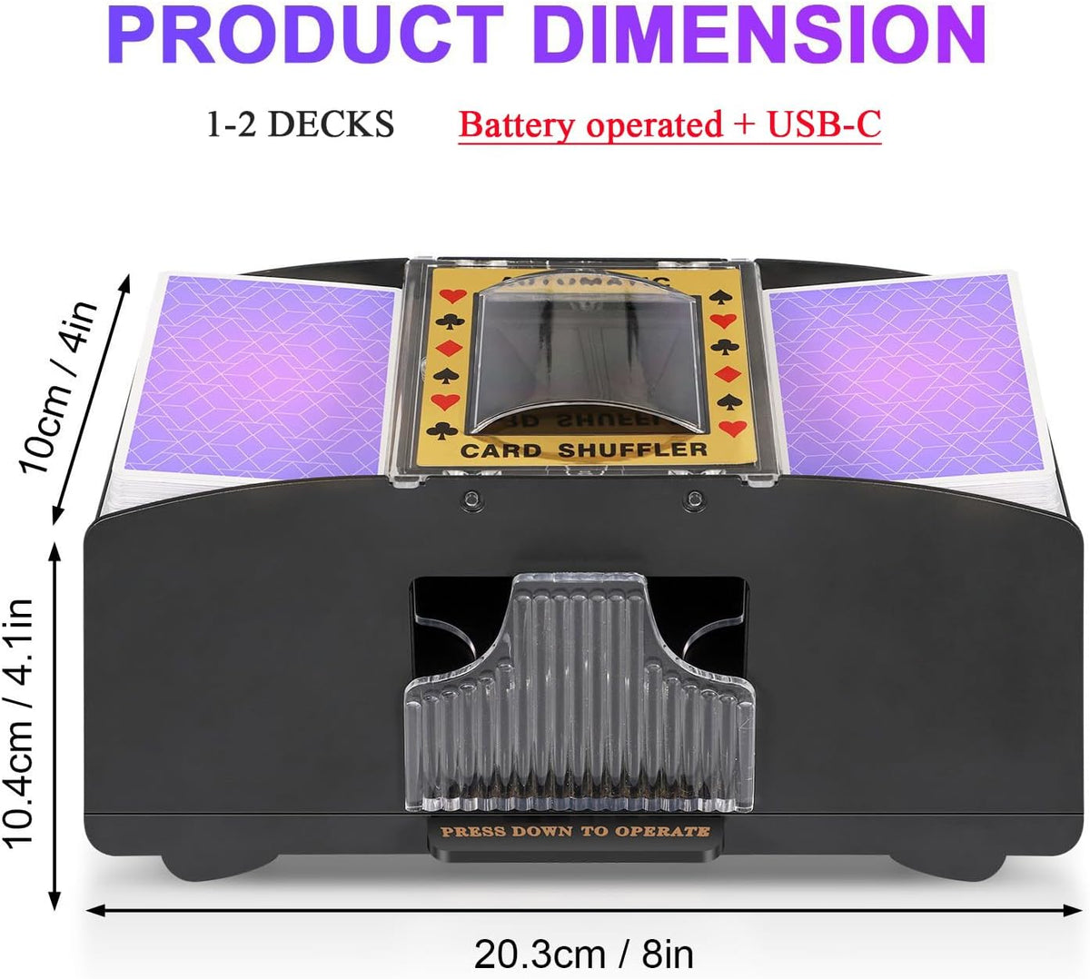 Battery-Powered Card Shuffler with Dual Decks and Single Button Use