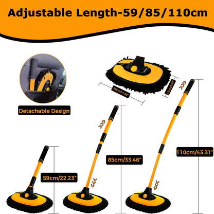 Extendable Vehicle Cleaning Brush with Pivoting Head and Soft Bristles