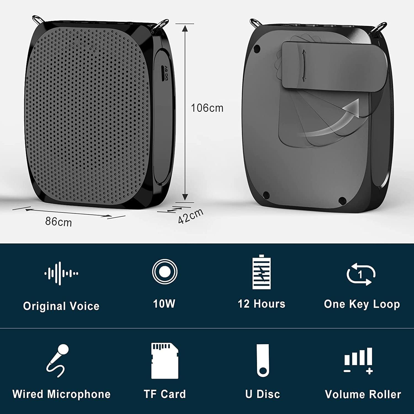 Portable Voice Enhancer with Flexible Microphone and Sound Clarity, 10W Speaker