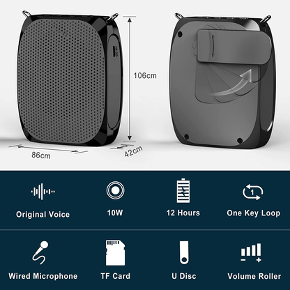 Portable Voice Enhancer with Flexible Microphone and Sound Clarity, 10W Speaker