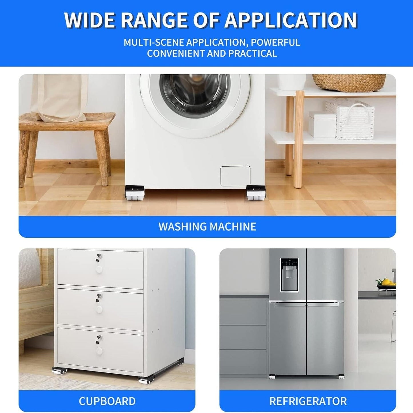 Adjustable Width Appliance Roller Base with Dual Locking Brakes