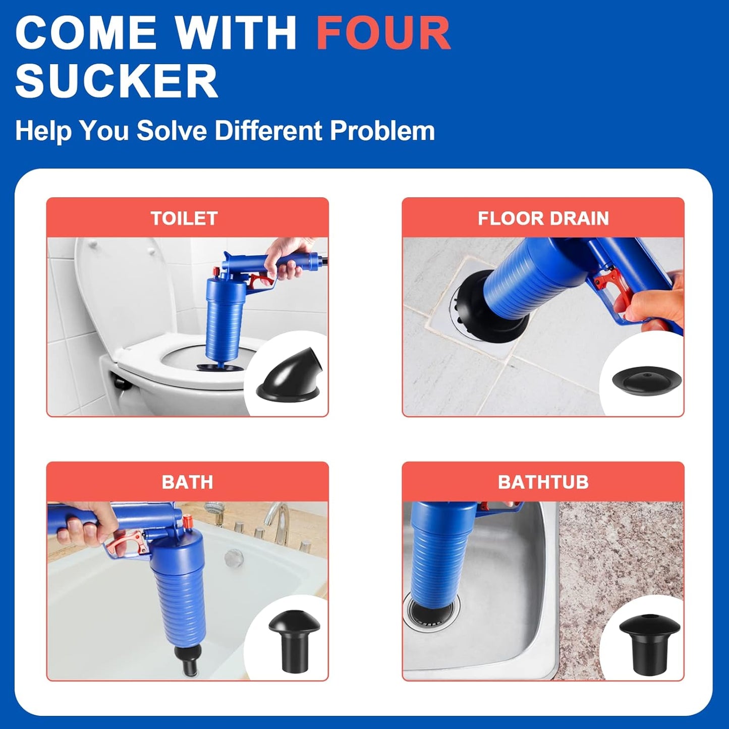 Powerful Air-Pressure Drain Unclogger with Multi-Suction Cups